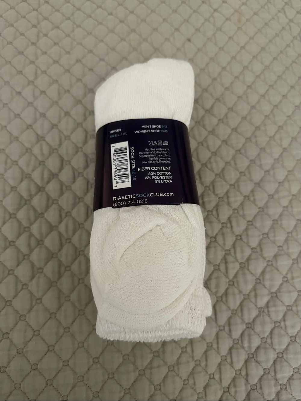 NWT- Men's (unisex)White Diabetic Crew Socks - 4 packs with 3 pair in each pack